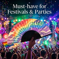 Personalisierter Regenbogen-Holzhandfächer mit individuellem Logo, schwarze Rippen, faltbarer Fächer für Pride-Parade, Sommer-Karneval, Event-Geschenk