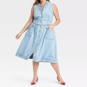 Vestido vaquero sin mangas con botones para mujer, estilo casual, holgado, midi, línea A, con bolsillos, para primavera - Product Image 3