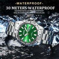 Montre de plongée pour homme avec logo personnalisé, acier inoxydable, cadran vert, affichage double calendrier, étanche