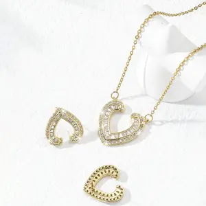 Cadeau de Saint Valentin pour les filles Smart Femme Collier Boucles d'oreilles Ensemble Amour Coeur Pendentif Incrusté Zircon Coloré pour Anniversaire - Product Image 4