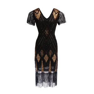 Robe Flapper à Col en Dentelle Great <span class=keywords><strong>Gatsby</strong></span> - Robe des Années 20 pour Femmes avec Manches - Costume des Années 20 pour Fêtes d'Halloween - Product Image 2