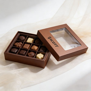 Caja de Embalaje de Cartón Rígido de Alta Gama para Postres de Chocolate con Divisor Personalizado, 4, 6, 8, 9, 12 Compartimentos, Tapa y Base para Trufas - Product Image 1