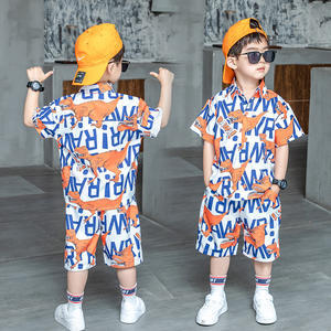 Ensemble de vêtements pour bébé d'été, 2 pièces, imprimé lettres de dinosaure, chemise à <span class=keywords><strong>col</strong></span> boutonné et short ample à ourlet roulé, tenues pour garçons - Product Image 6