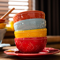 Service de vaisselle en porcelaine écologique, design traditionnel chinois à motif de grain de riz, assiettes à motifs en relief, couleurs vives, compatible lave-vaisselle