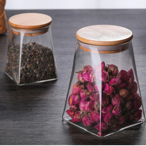 high quality trapezoidal glass jars high borosilicate storage containers with bamboo lids set