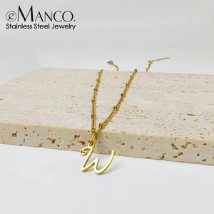 Collana eManco Classic in acciaio inossidabile con iniziali e perline, ciondolo a forma di cuore con lettera artistica, nome personalizzato, regalo di fidanzamento. - Product Image 1