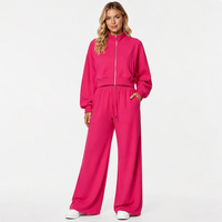Ensemble de survêtement imprimé respirant pour femme : veste zippée et pantalon de jogging à jambes larges, coupe décontractée et élastique