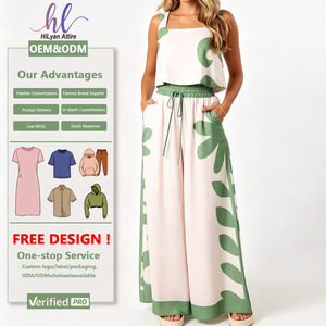 <span class=keywords><strong>Ensemble</strong></span> deux pièces d'été pour femme de style européen et américain : haut court sans manches imprimé et pantalon large taille haute – Tenue décontractée - Product Image 1