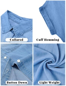 مخصص للنساء تي شيرت فستان الدنيم قميص فساتين قصيرة الأكمام فستان جينز بأزرار أسفل عارضة سترة أعلى للنساء - Product Image 5