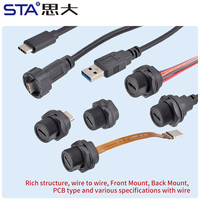 Conector Circular Impermeable Tipo-C/USB-A, Montaje en Panel, Conector Hembra, Cable de Instalación Frontal, Conector Macho, Cable Plano FPC