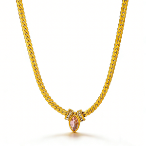 Collana in Acciaio Inossidabile Impermeabile Antiossidante con Catena Piatta Placcata in Oro 18K e Cristalli di Zirconio - Product Image 4