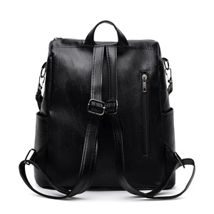 <b>Black</b> PU Leather Women's <b>Backpack</b> Fashion Travel Bag Large Capacity Zipper Daypack for Work Daily Use - Product Image 4