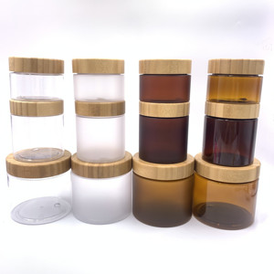 150ml 250g 8oz 500ml Frosted rõ ràng nhựa mỹ phẩm cơ thể chà <span class=keywords><strong>container</strong></span> bao bì thực phẩm Pet Jar với tre hạt gỗ có nắp đậy - Product Image 2