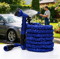 Tuyau d'arrosage de jardin flexible, durable, multifonctionnel, portable, réglable, en polyester et latex, extensible, anti-UV, rétractable 3x, 25 pieds, 150 PSI
