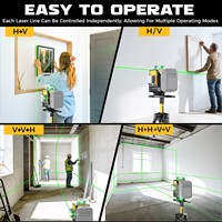 Niveau laser vert 4D à 16 lignes, rotation automatique à 360 degrés, outil de nivellement haute précision pour batteries