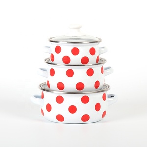 Ensemble de casseroles en émail rouge à pois rétro, empilables, avec couvercles, pour la cuisine - Product Image 5