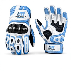 Guantes de Motocicleta Deportivos de Cuero Long Mission Industry, Largos hasta la Muñeca, Transpirables, Ecológicos, con Pantalla Táctil, para Uso Diario, Blancos y Azules - Product Image 1