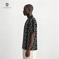 Chemise à motif pour homme en poly-linens Mono Interlock, noire et crème, style cubain, pour les vacances à la plage