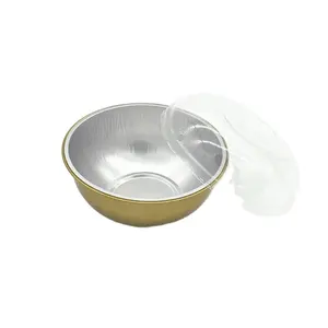 Круглая чашка золотого цвета из алюминиевой фольги с пластиковой крышкой, 345 мл, пищевая для супа, рисовые кексы, пудинг, десерт, выпечка