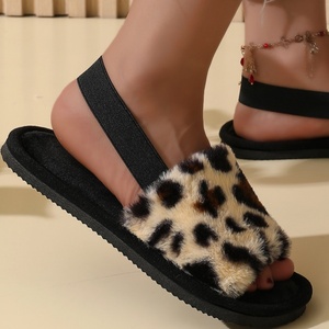 Wholesale Women Home Slippers Shoes Open Toe Plush Leopard Printed Pattern Slippers for Ladies Girls - Product Image 4
