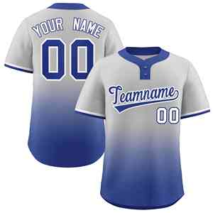 Camiseta de Softbol Personalizada con Degradado Gris, Blanco y Azul Rey, Auténtica y de Moda, con Dos Botones - Product Image 1