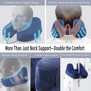Almohada inflable para el cuello con soporte multidireccional perfecto, almohada de viaje con capucha. - Product Image 5