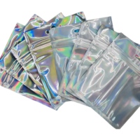 Sacs à fermeture éclair autocollants résistants aux chocs, holographiques, en plastique, pour bijoux, étuis de téléphone, 7,5*10cm, 9*12cm, 10,5*15cm, 12*20cm, 14*20cm