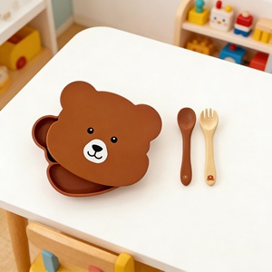 Vaisselle pour enfants sans BPA, bol en silicone avec ventouse, assiette pour sevrage, ensemble d'alimentation pour bébé, ensemble d'alimentation en silicone - Product Image 4