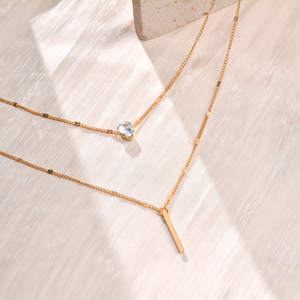 Merryshine Dainty Vergulde Koper Wit Blauw Cz Diamant Vermeil Gouden Sieraden Dubbel Gelaagde Ketting Voor Vrouwen - Product Image 6