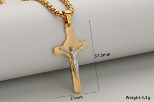Collier Croix Chrétienne <span class=keywords><strong>Punk</strong></span> Plaqué Or et Argent, Bijou Religieux Jésus-Christ, Cadeau Unisexe - Product Image 6