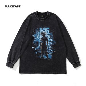 Ss07 Sudaderas de cuello redondo personalizadas de invierno Y2K de talla grande 230GSM, teñidas digitalmente, con hombros caídos, estilo anime, extragrandes, con lavado ácido para hombre - Product Image 2