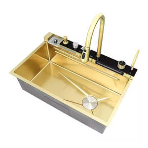 Évier <span class=keywords><strong>de</strong></span> cuisine intelligent moderne avec affichage numérique LED, robinet cascade, en acier inoxydable 304, cuve simple intégrée - Product Image 1