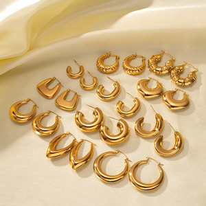 Orecchini pendenti alla moda 316L in acciaio inossidabile Anti appannamento in ipoallergenico orecchini a cerchio impermeabili 18k Pvd placcati in oro - Product Image 1