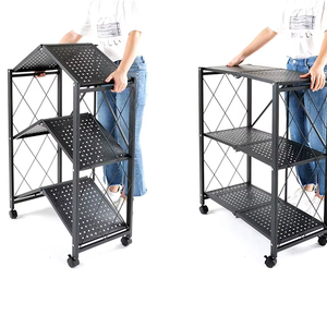 Estante de 4 niveles de almacenamiento extraíble plegable de acero al carbono, estantes plegables de <span class=keywords><strong>Metal</strong></span> para microondas para Cocina - Product Image 3