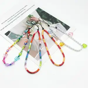 Kawaii Anti Lost Rhinestone Phone Lanyard Women Wrist Band for iPhone 15 Ultra 14 Universal Beaded Cell Phone Charm Chain Strap