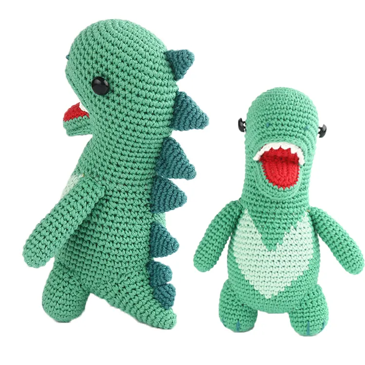 Leuke Hand Haak Katoen Knuffeldier Pop Cartoon Custom Gebreide Amigurumi Haak Dinosaur Speelgoed