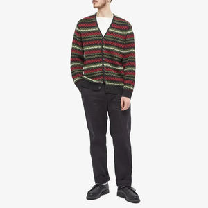 HUIFAN Custom <strong>Woollen</strong> Thermal Knitted With Button Jacquard Sweater Long Sleeve V Neck Knit Striped <strong>Mens</strong> Sweater <strong>Cardigan</strong> Jumper - Product Image 6