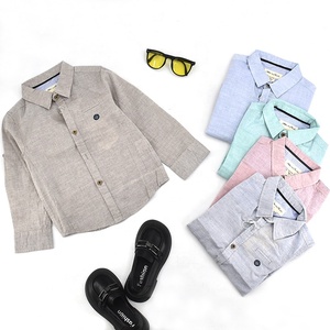 Chemises à col montant pour l'automne et le printemps, vêtements unis en pur coton pour bébés garçons, chemises à boutons pour enfants, chemises à manches longues pour adolescents - Product Image 1
