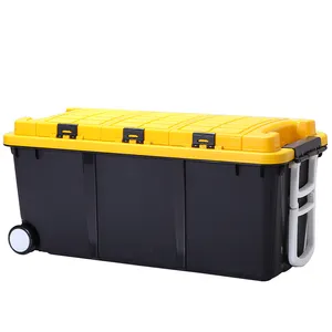 Caja de almacenamiento portátil de herramientas rodantes de plástico, 75L, para coche con dos ruedas