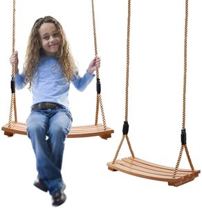 Waterproof Wood Swing, Kids Children Tree Swing Seat, Adult Backyard Outdoor Replacement Rope Wooden Swing Set, Round 23" X 8"