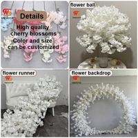 Suave blanco puro flor de cerezo boda Decoración sofá corredor Floral telón de fondo seda flor fila arreglo