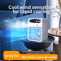 Ventilateur rafraîchisseur d'air portable avec haut-parleur Bluetooth et lumières colorées, mini ventilateur électrique de bureau pour la maison et le bureau, avec fonction de pulvérisation