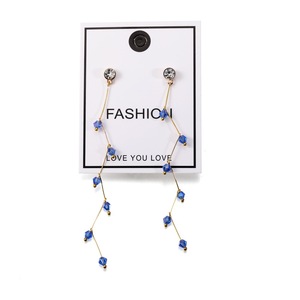 Boucles d'oreilles pendantes tendance, créoles dorées avec cristaux bleus et strass, accessoire de bijouterie pour femme, origine Yiwu JEER041 - Product Image 2
