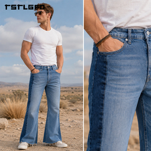 Pantalones vaqueros acampanados con paneles OEM ODM, de mezclilla pesada con lavado vintage y dobladillo deshilachado, estilo streetwear, venta al por mayor a granel - Product Image 4