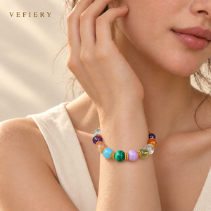 Multicolor Mixed Gemstone Bracelet with <b>Large</b> Round Crystal <b>Beads</b> - Product Image 2