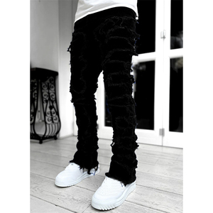 High Quality Mid <b>Waist</b> <b>Elastic</b> Straight Fit Denim <b>Jeans</b> Stretch Vintage Custom Streetwear Light Casual Stacked Slim Fit Men - Product Image 5