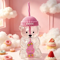 Bouteille d'eau en verre borosilicate de 20 oz avec paille, motif ours du zodiaque, sans BPA, mignonne tasse à café glacé en forme d'ours