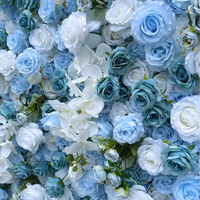Panneaux de fleurs artificielles personnalisables de 8 pi x 8 pi, mur de fleurs bleues pour scène, fête, anniversaire, événements, arrière-plans photo