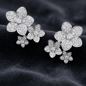 Flower Shape Diamond <b>Stud</b> <b>Earrings</b> 925 <b>Silver</b> Women Romantic Wedding Jewelry - Product Image 2