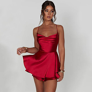 Đầm nữ thời trang RNSHANGER thiết kế thanh lịch, kiểu dáng hiện đại, chất liệu satin, lưng trần, dây buộc, dáng xòe, đầm ngắn mù<span class=keywords><strong>a</strong></span> hè mới - Product Image 2